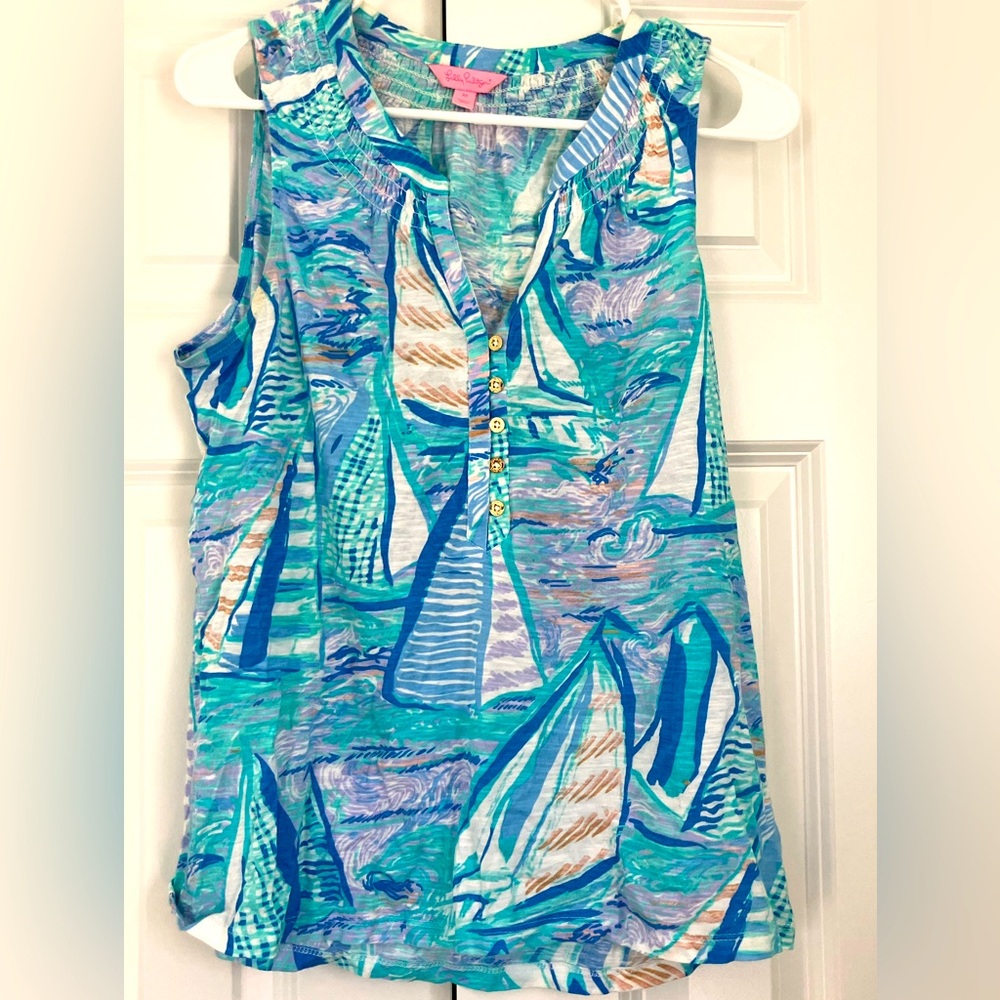 Lilly Pulitzer Essie Sleeveless Top Aboat Time Light Lilac Verbena Size Medium